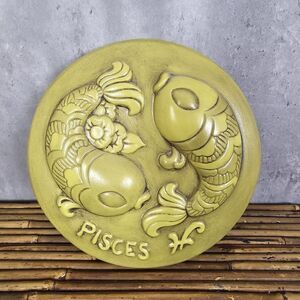 Vintage Pisces Chalkware Zodiac Wall Plaque or Display‎ Ornament Two Fish Swim